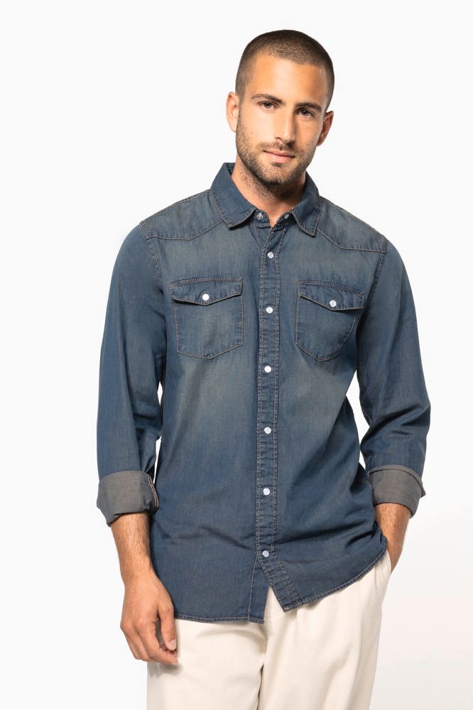 K519 - Heren denim overhemd lange mouwen