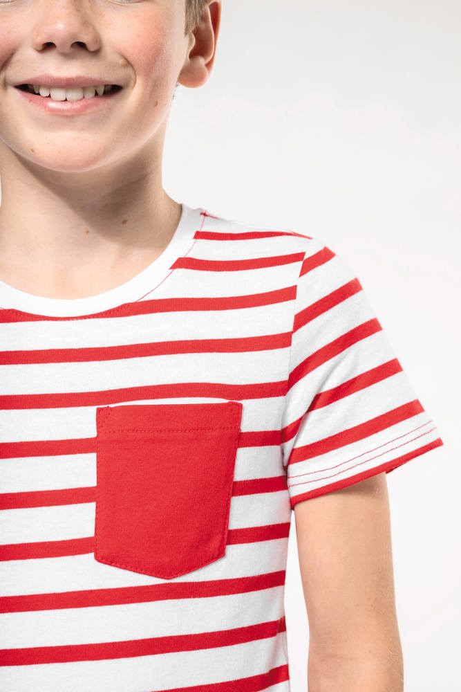 K379 - Gestreept T-shirt met zak en korte mouwen kids