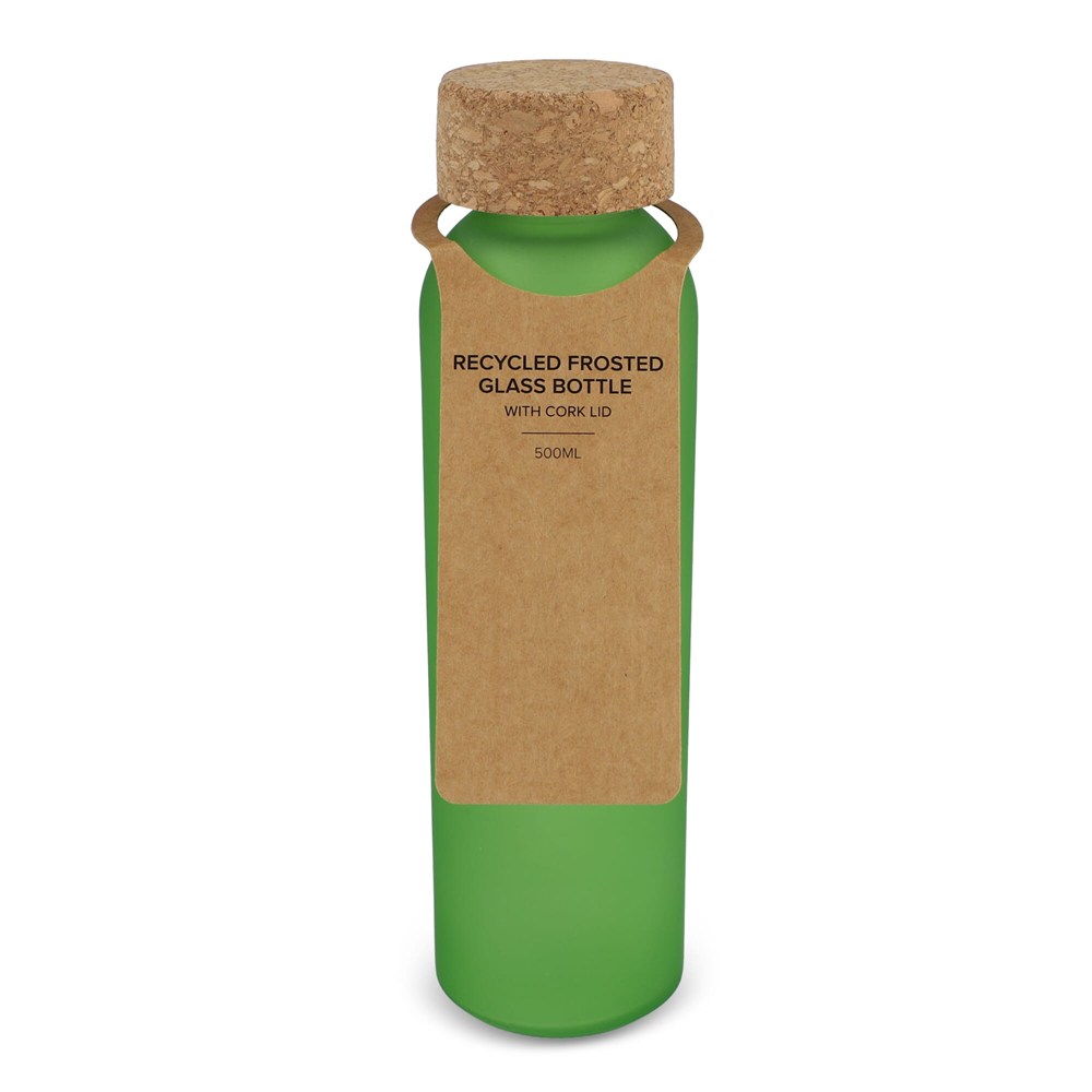Matglazen gerecycled fles met kurken dop 500ml