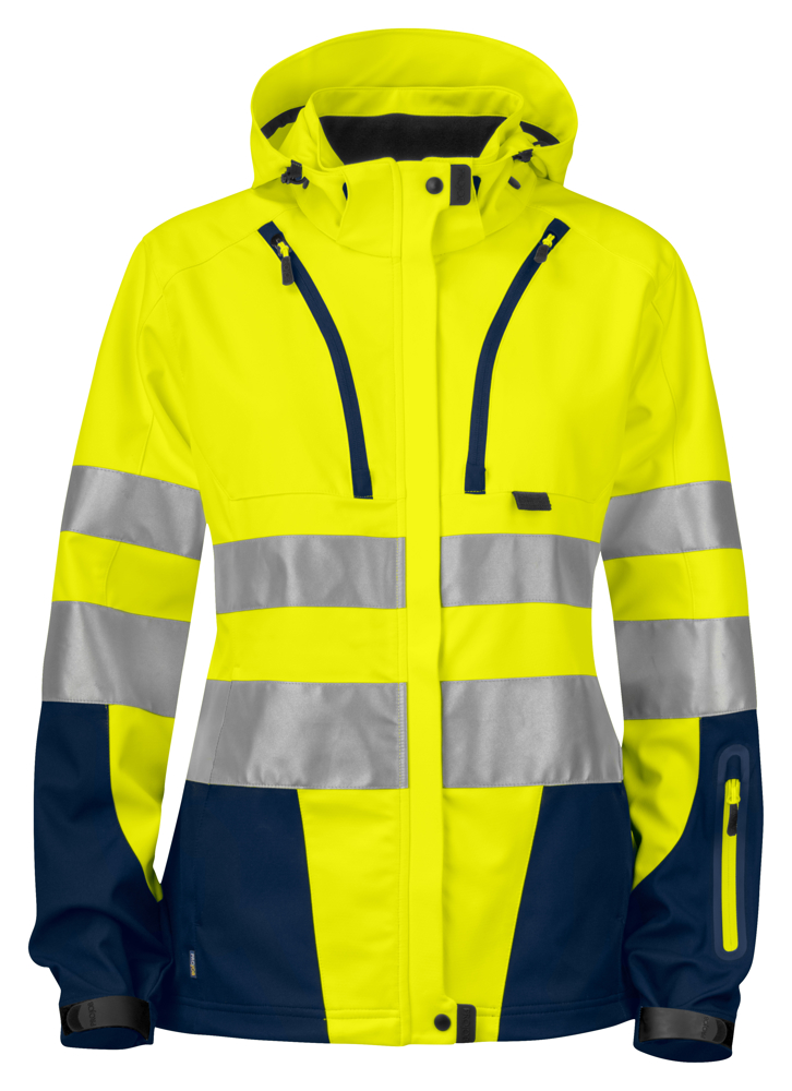 6423 ONGEVOERDE SIGNALISATIE SOFTSHELL EN ISO 20471 KLASSE 3 DAMES Geel/Marine L