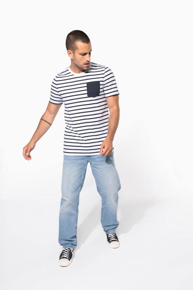 K378 - Gestreept T-shirt met zak en korte mouwen