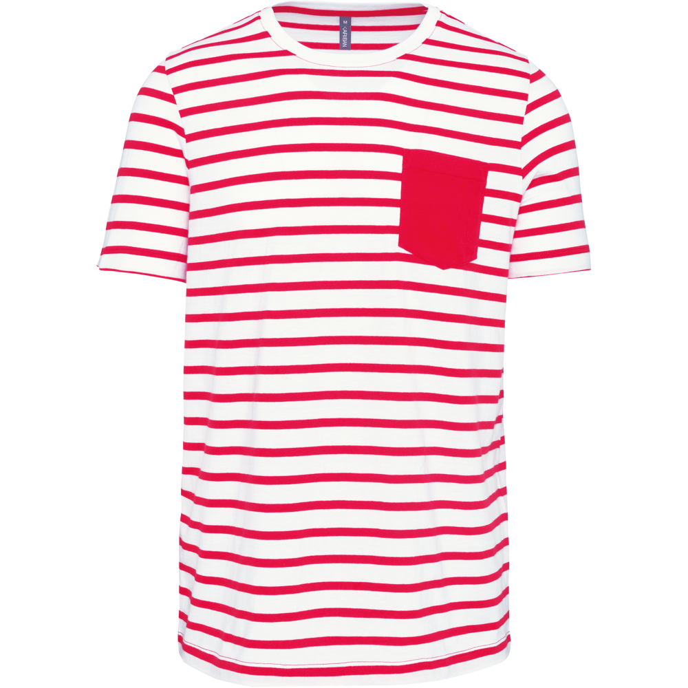 K378 - Gestreept T-shirt met zak en korte mouwen