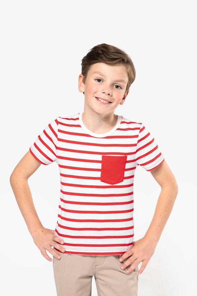 K379 - Gestreept T-shirt met zak en korte mouwen kids